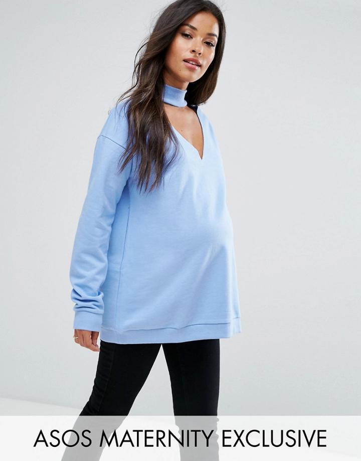 Asos Maternity Lounge Choker Detail Sweat - Blue