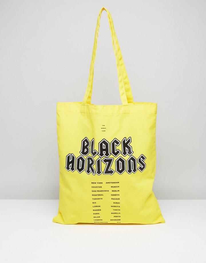 Asos Tote Bag In Yellow With Black Horizons Print - Yellow