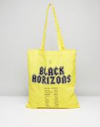 Asos Tote Bag In Yellow With Black Horizons Print - Yellow