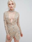 Missguided Peace + Love Silver Choker Neck Embellished Dress - Silver