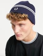Fred Perry Twin Tipped Merino Wool Beanie Hat In Black-navy