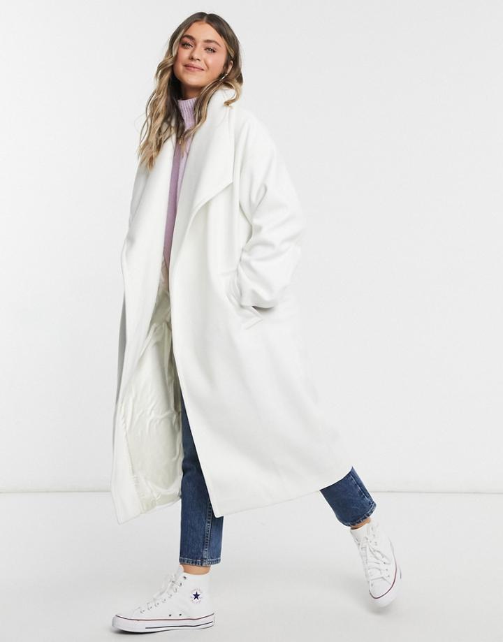 Asos Design Waterfall Throw On Coat In Cream-white
