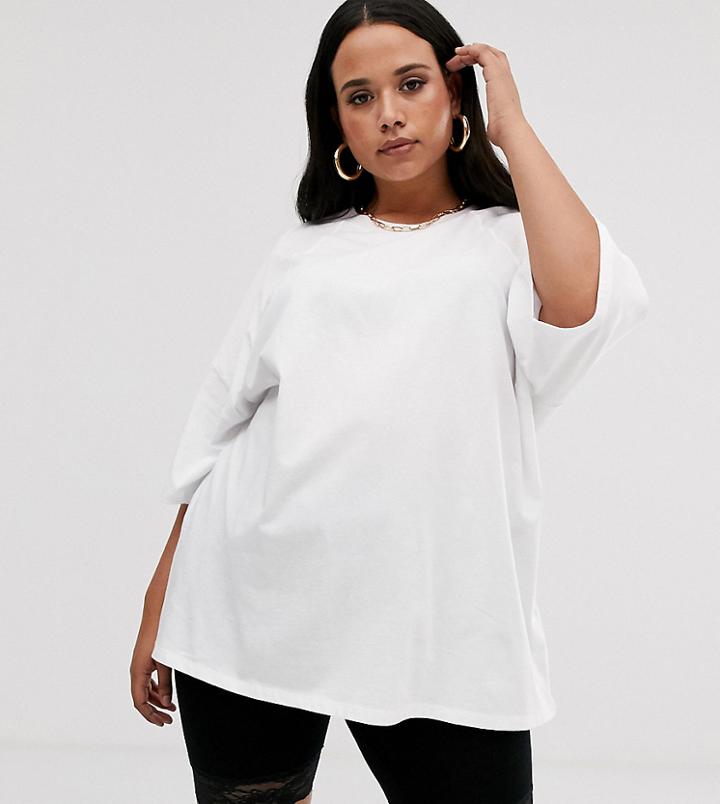 Asos Design Curve Super Oversized T-shirt With Seam Detail In White