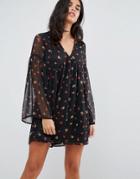 Influence Smock Dress With Flare Sleeves - Black