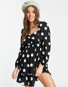 Miss Selfridge Sweetheart Mini Dress In Jumbo Spot-black