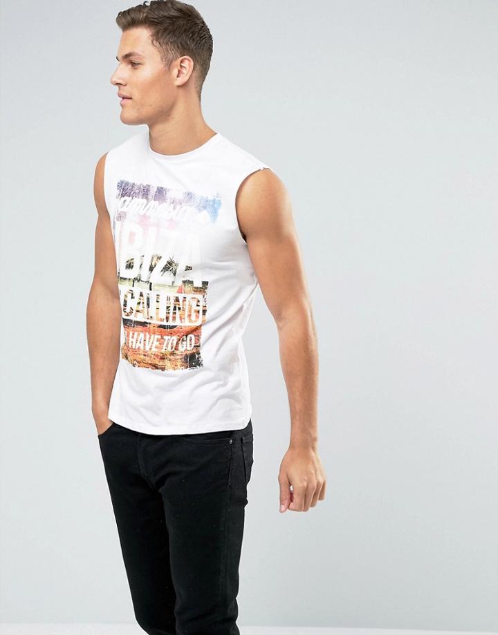 New Look Tank With Amnesia Ibiza Print In White - White