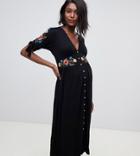 Asos Design Maternity Embroidered Midi Button Through Tea Dress-black