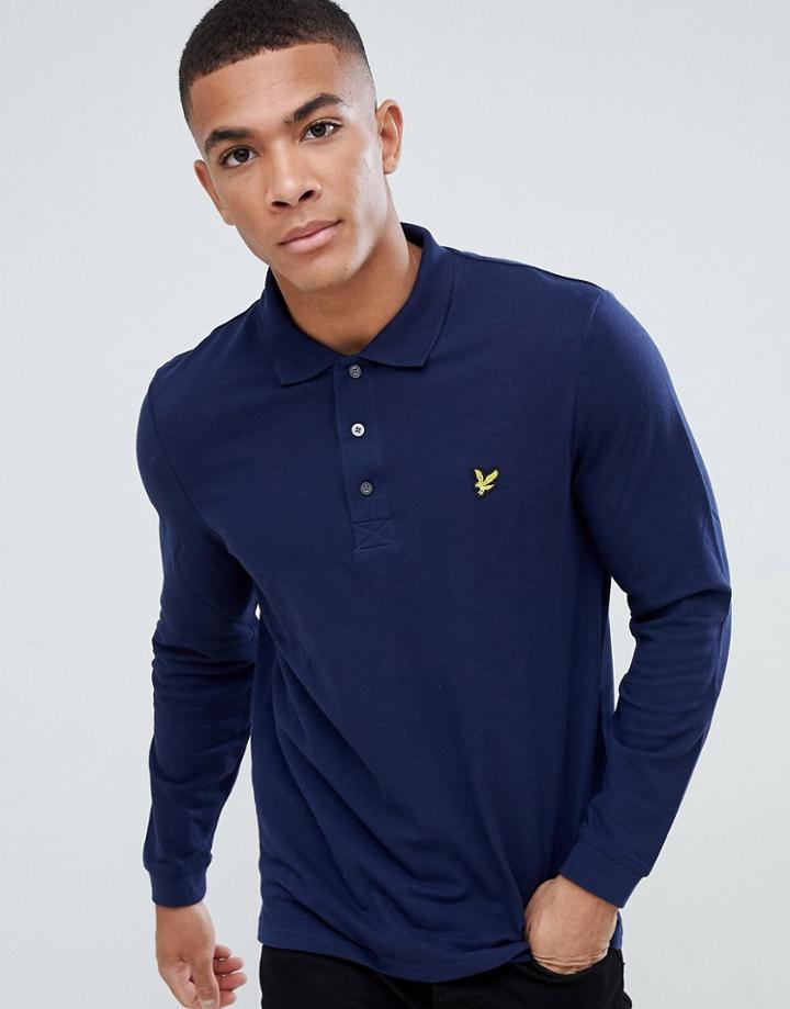 Lyle & Scott Long Sleeve Polo Shirt In Navy - Navy