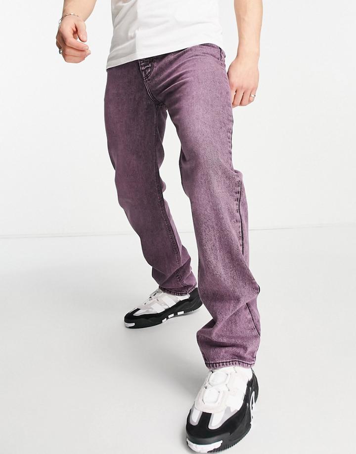 Asos Design Dad Jeans With Heavy Purple Tint