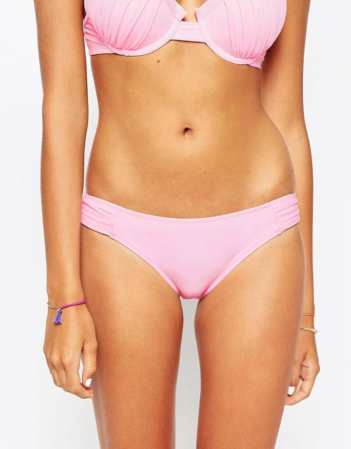 Asos Pleated Brazilian Bikini Bottom - Pink
