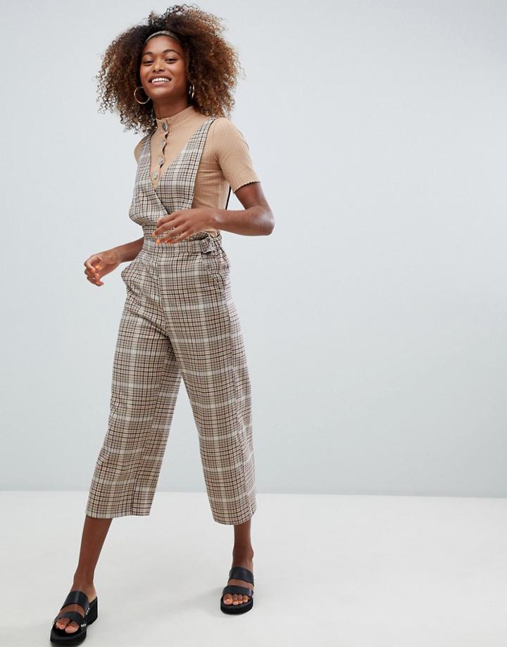 Bershka Check Jumpsuit - Beige