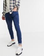 Bershka Super Skinny Fit Jeans In Dark Blue-blues