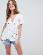 Asos Design Button Smock Top In Eyelash Print - Multi