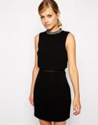 Asos Embellished Collar Stand Dress - Black