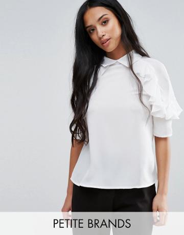 Fashion Union Petite Ruffle Trim Blouse - White