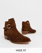Simply Be Extra Wide Dina Ankle Boots With Buckle Detail In Brown Suede - Brown