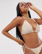 Asos Design Fuller Bust Double Loop Wrap Triangle Bikini Top In Shimmer Metallic Dd-f - Silver