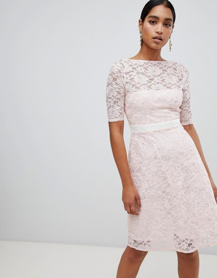 Vesper 3/4 Sleeve Skater Dress - Pink