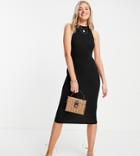 Asos Design Tall High Neck Thick Strappy Back Midi Dress In Black