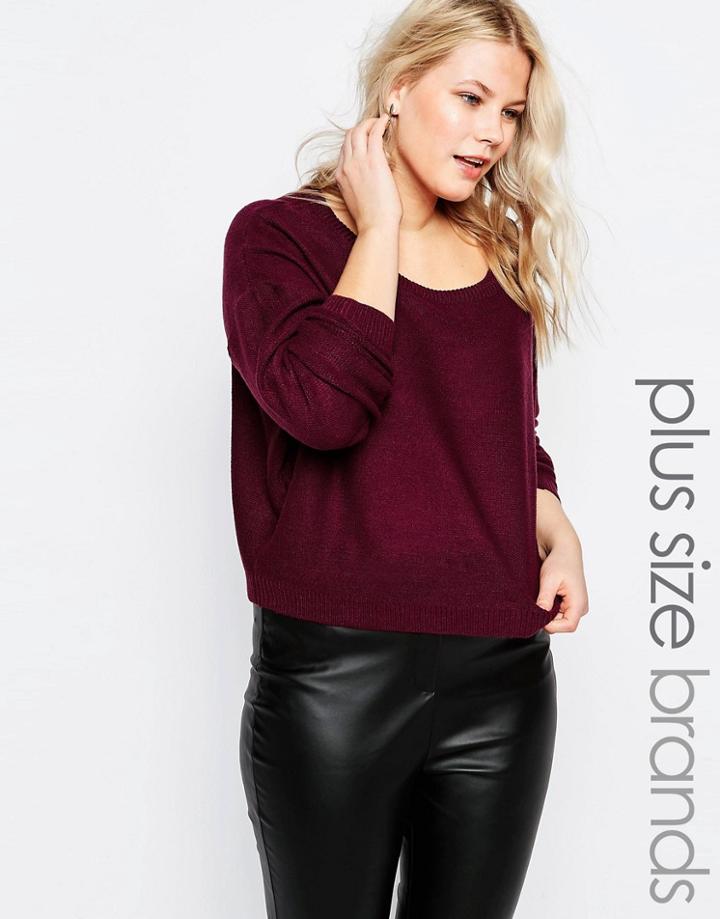 Brave Soul Plus Round Neck Sweater - Damson