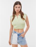 Bershka Cropped Polo Set In Mint-green