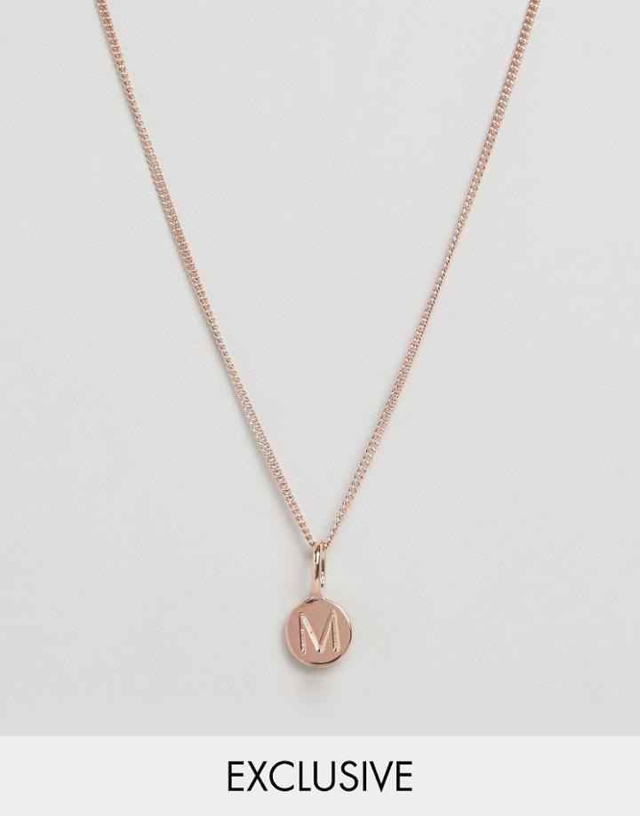 Katie Mullally Rose Gold Plated Necklace With Initial M Pendant - Gold