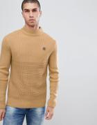 Soul Star Waffle Knit Turtleneck Sweater - Cream