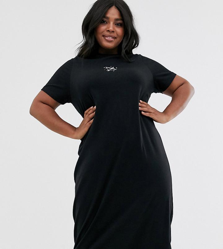 Daisy Street Plus Midi T-shirt Dress With Constellation Embroidery - Black