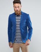 Asos Slim Blazer In Indigo Washed Cotton - Navy