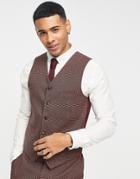 Gianni Feraud Skinny Fit Red Puppytooth Check Vest