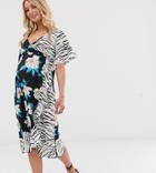 Influence Maternity Midi Wrap Dress In Floral Zebra Print Mix - Black