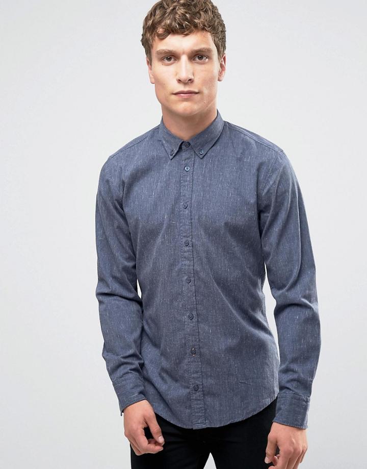 Boss Orange Edipoe Fleck Shirt Slim Fit Buttondown - Navy