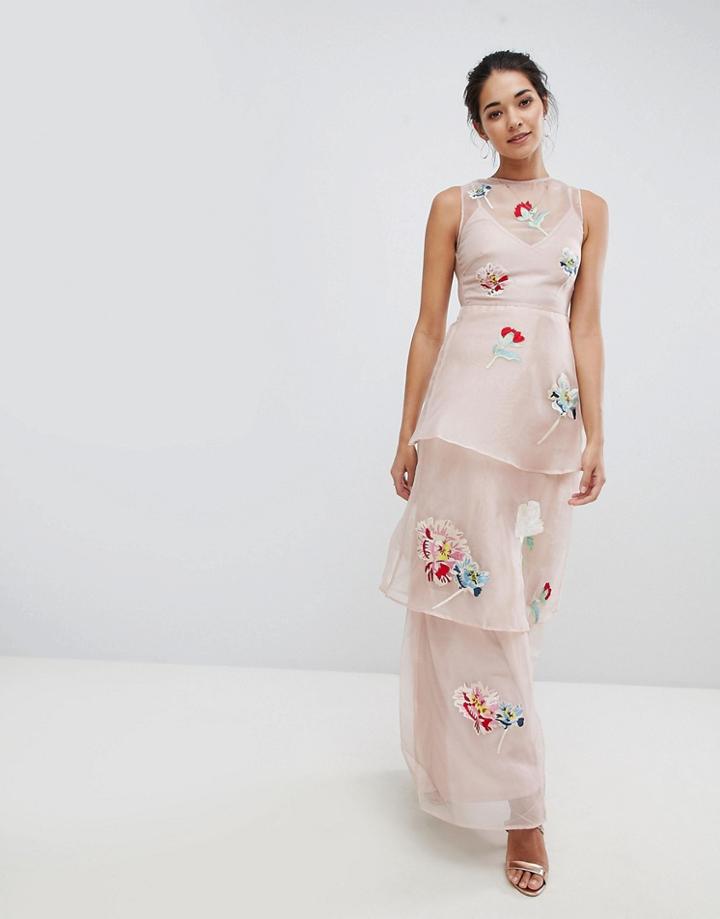 Hope & Ivy Organza Embroidery Maxi Dress - Orange