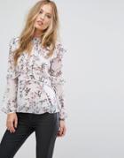 Forever New High Neck Frill Blouse In Floral Print - Multi