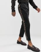 Asos Edition Tapered Suit Pants With Floral Jacquard-black