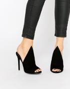 Kendall & Kylie Essie Black Suede Point Vamp Mule Heeled Sandals - Black