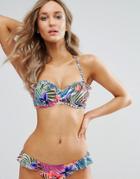 New Look Tropical Frill Underwire Bikini Top - Multi