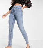 Topshop Tall Jamie Jeans With Abraded Pocket In Bleach-blues