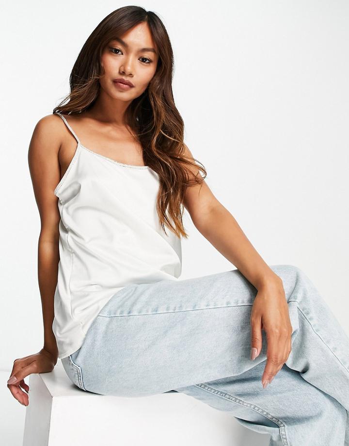 River Island Diamante Pearl Strap Cami In White