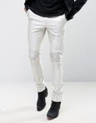 Asos Extreme Super Skinny Pants With Biker Details In Silver - Silver