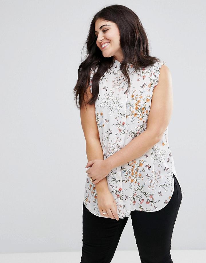 Koko Floral Print Shirt With Frill Shoulder - Multi