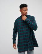 Asos Oversized Longline Viscose Check Shirt With Dropped Shoulder - Green