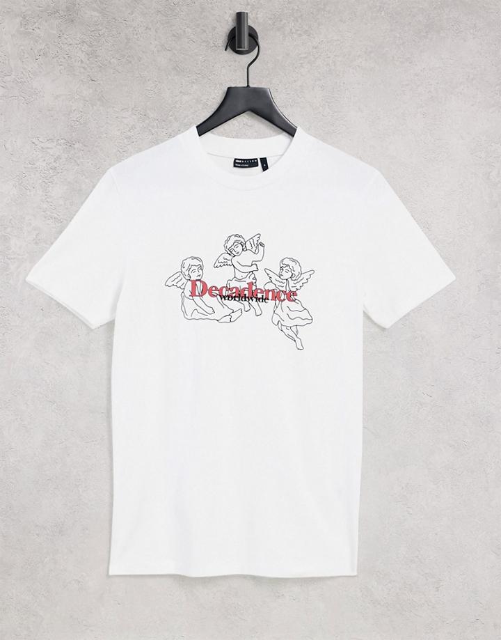Asos Design Muscle T-shirt In White With Cherub Print