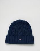 Tommy Hilfiger Cable Logo Beanie In Navy - Navy