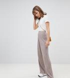 River Island Wide Leg Knitted Pants In Taupe - Cream