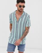 River Island Revere Collar Shirt With Pastel Stripe - Green