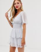 Asos Design Mini Dress With Smocking Detail And Double Layer Skirt - Multi