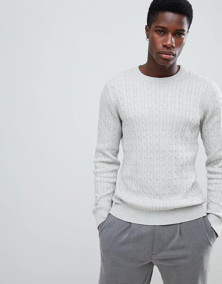 Selected Homme Knitted Cable Sweater In 100% Organic Cotton - Gray