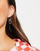 Asos Design Hoop Earrings In Square Crystal Drench In Silver Tone