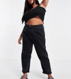 Dtt Plus Katy High Waisted Cropped Straight Jeans In Washed Black